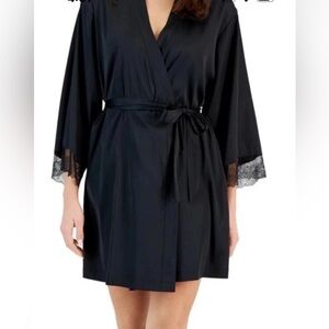 INC International Concepts Intimates Women's Lace Satin Short Robe Black XXL